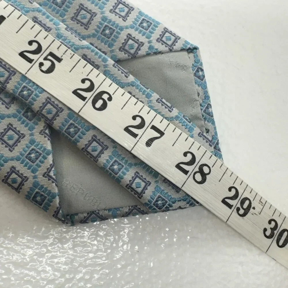 Banana Republic Silk Necktie Mens‎ OS Blue Geometric Square Made in Italy Luxury